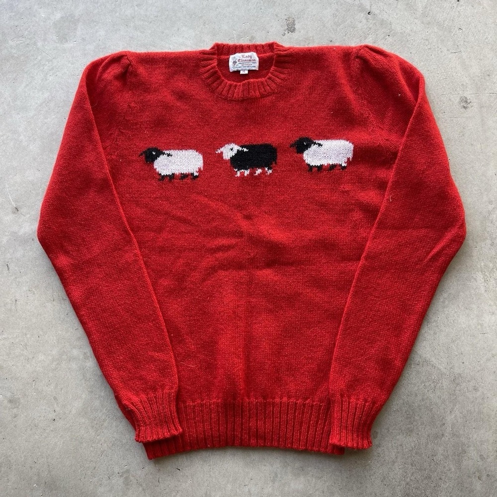 Vintage Lady Clansman Red Knit Sweater Shetland Wool Fisherman M Made In UK